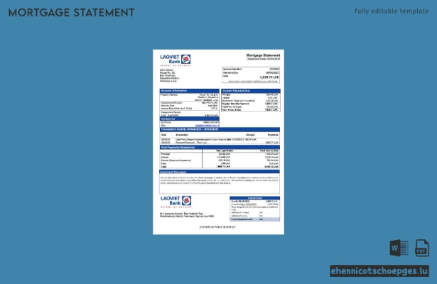 Laos Lao-Viet Bank Hypothekenabrechnung Word- und PDF-Beispielvorschau
